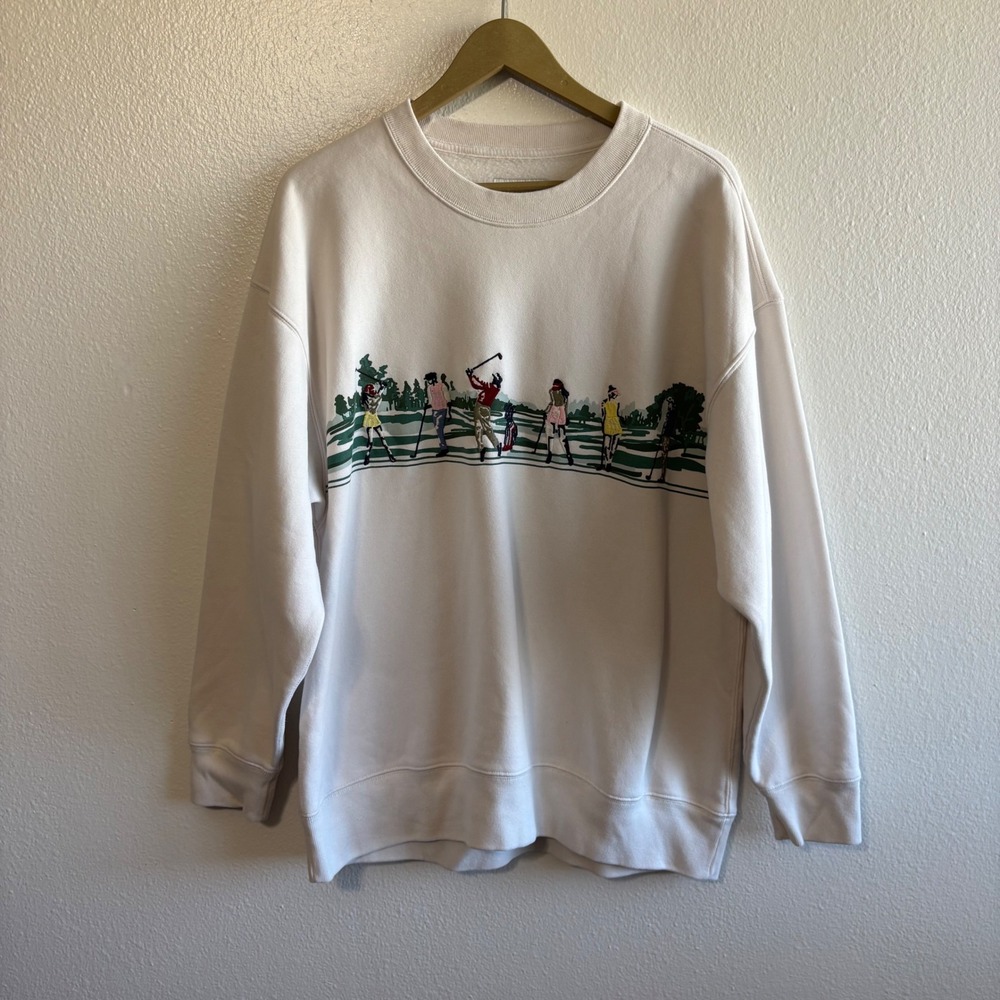 Abercrombie & Fitch Size Large White Multicolor Golf Embroidered Sweatshirt